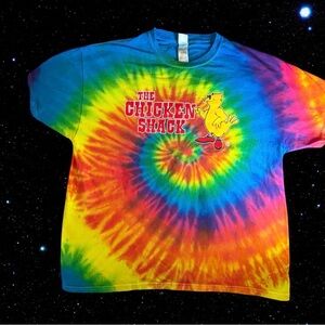 Vintage Chicken Shack Short Sleeve Graphic Tie Dye Shirt Unisex Hippe Colorful